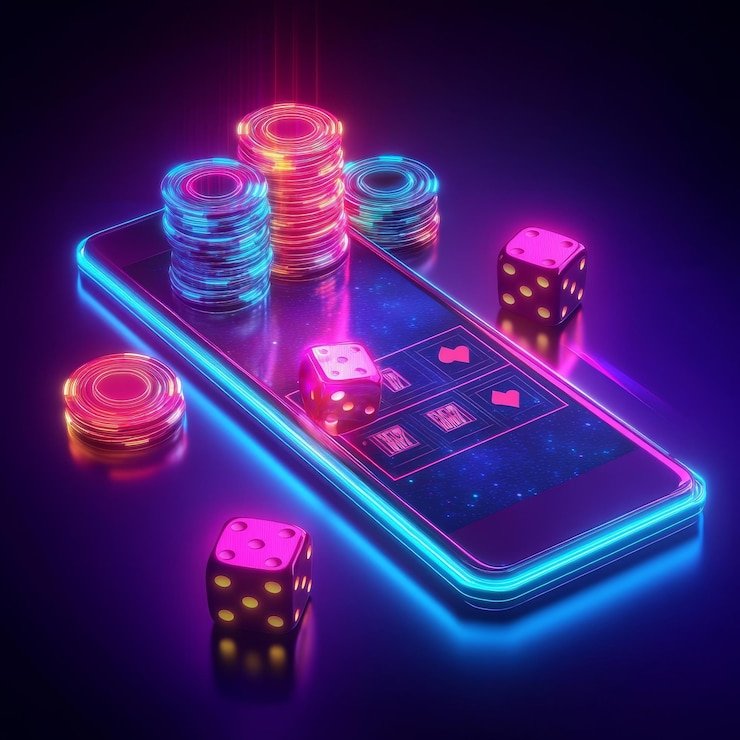 Meja casino dengan dealer profesional di latar belakang warna neon pink